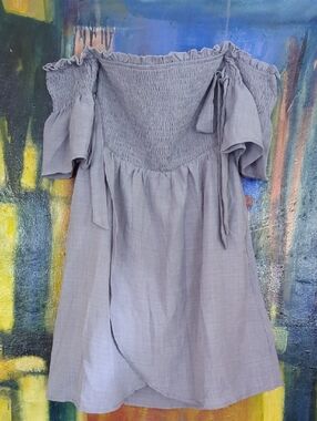 Listicle Cutie In That Off The Shoulder Smocked Dress Misty Blue Size Small